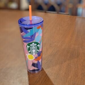 Starbucks Floral Summer 24oz 710ml cold drinks tumbler with lid and straw